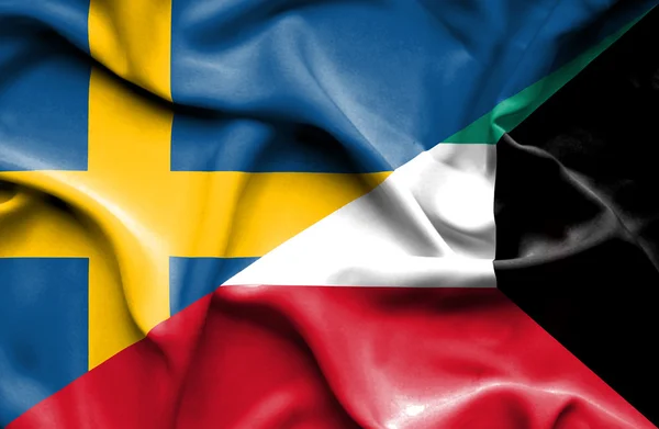 Viftande flagga kuwait och Sverige — Stockfoto