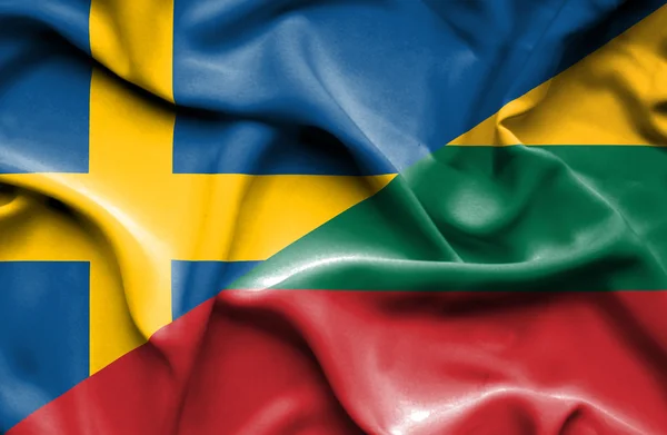 リトアニアとスウェーデンの旗を振っています。 — ストック写真