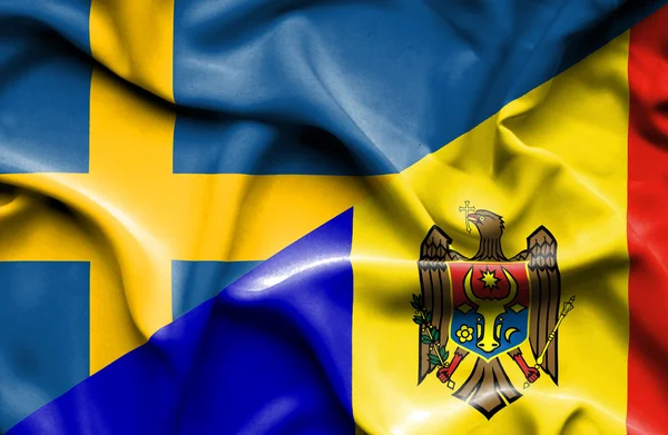 Bandera ondeante de Moldavia y Suecia —  Fotos de Stock