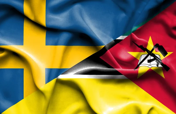 Viftande flagga Moçambique och Sverige — Stockfoto