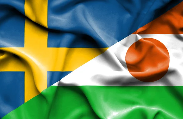 Viftande flagga niger och Sverige — Stockfoto