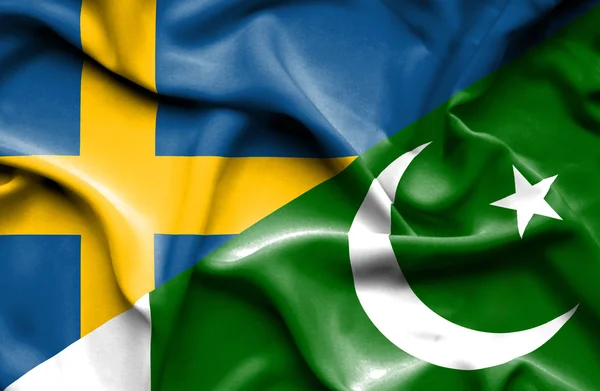Pakistan ve İsveç bayrağı sallayarak — Stok fotoğraf