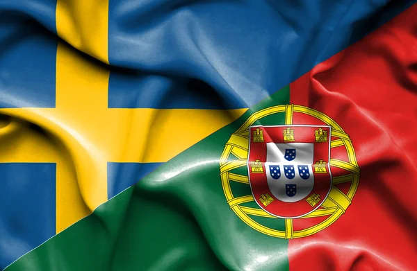 Bandera ondeante de Portugal y Suecia —  Fotos de Stock