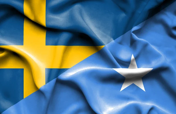 Flagge Somalias und Schwedens schwenken — Stockfoto