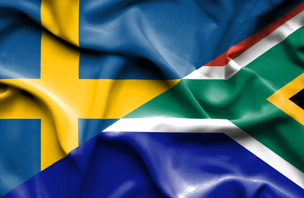 Waving flag of South Africa and Sweden — Stock Photo, Image