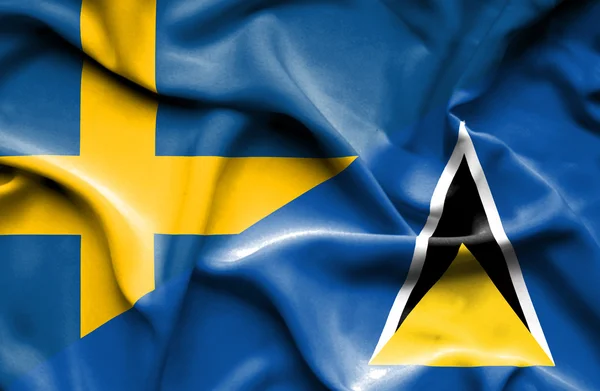 圣露西亚和瑞典那飘扬的旗帜 — 图库照片