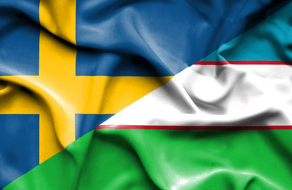 Флаг Узбекистана и Швеции — стоковое фото