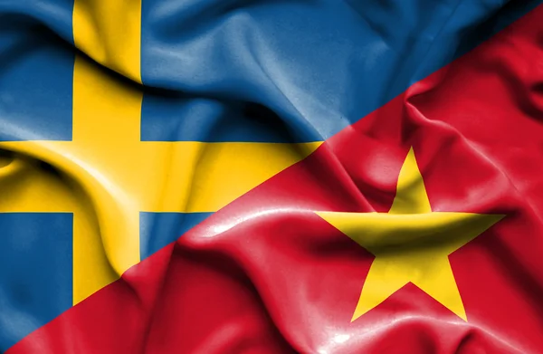 Bandeira ondulada do Vietnã e Suécia — Fotografia de Stock
