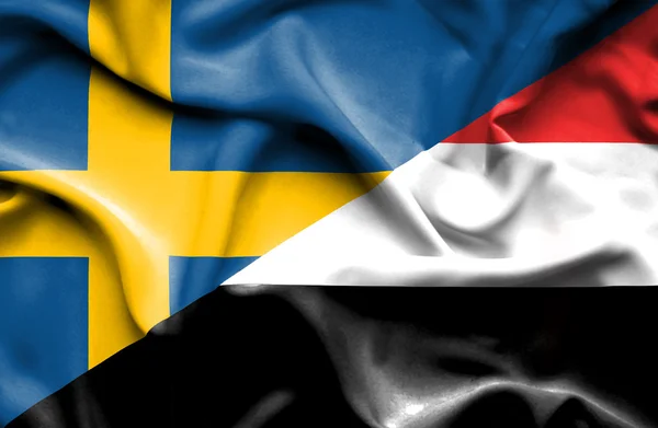 Bandiera sventolante di Yemen e Svezia — Foto Stock
