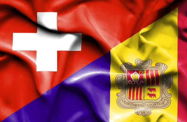 Flagge von andorra und schweiz schwenken — Stockfoto