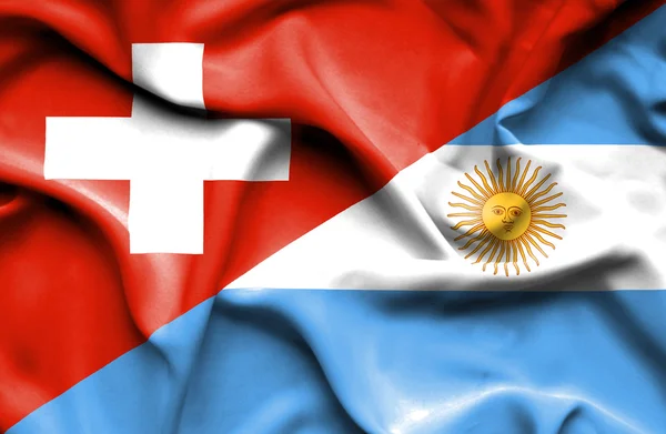 Bandera ondeante de Argentina y Suiza — Foto de Stock