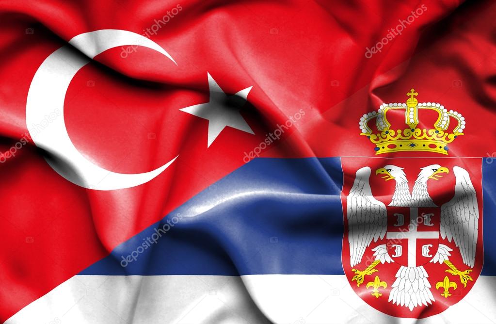 Waving flag of Serbia and Turkey