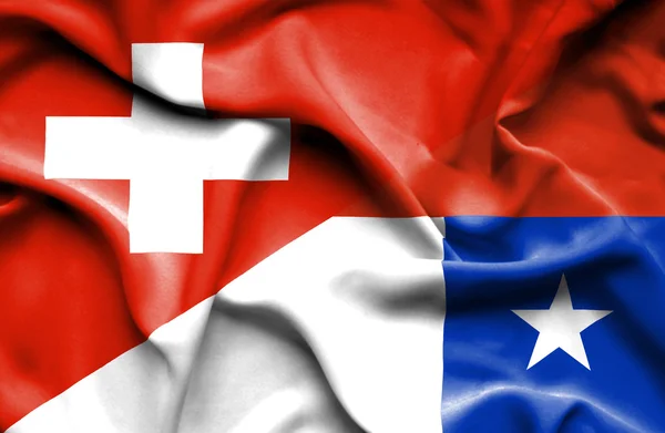 Bandera ondeante de Chile y Suiza — Foto de Stock