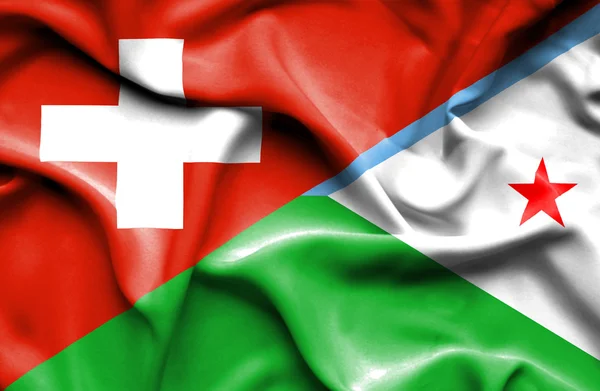 Sventolando bandiera di Dijbouti e Svizzera — Foto Stock