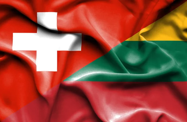 Bandera ondeante de Lituania y Suiza — Foto de Stock