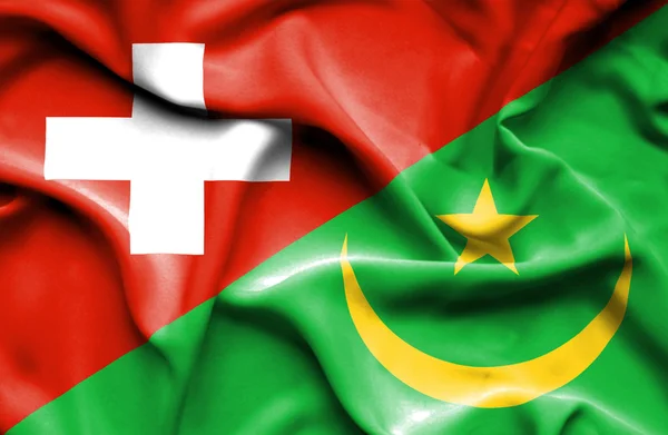 Bandera ondeante de Mauritania y Suiza — Foto de Stock
