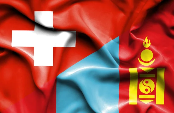 Bandera ondeante de Mongolia y Suiza —  Fotos de Stock