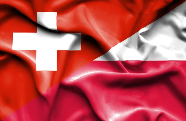 Bandeira ondulada da Polônia e Suíça — Fotografia de Stock