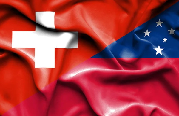 サモアそしてスイス連邦共和国の旗を振っています。 — ストック写真