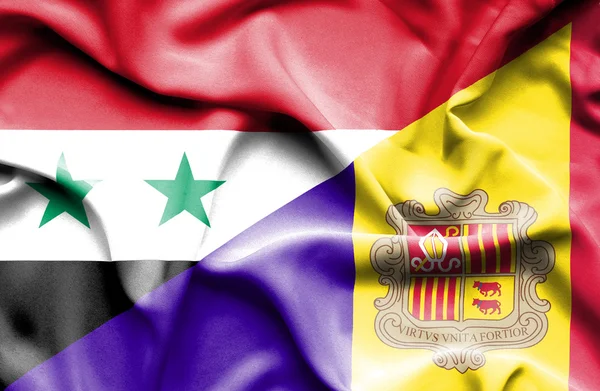 Machać flaga Andory i syria — Zdjęcie stockowe