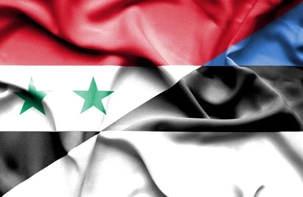 Wapperende vlag van Estland en Syrië — Stockfoto