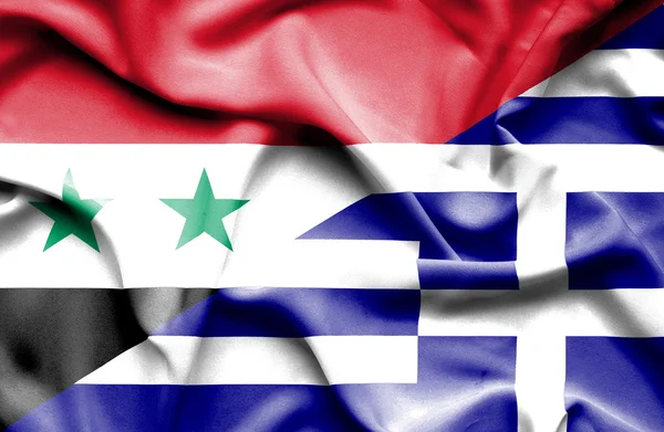 Grekland och Syrien viftande flagga — Stockfoto