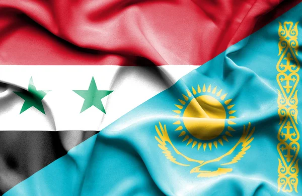 Kazakstan och Syrien viftande flagga — Stockfoto