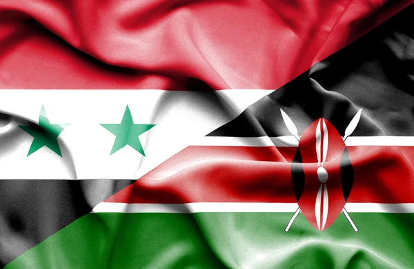 Waving flag of Kenya and Syria — Stock Photo, Image