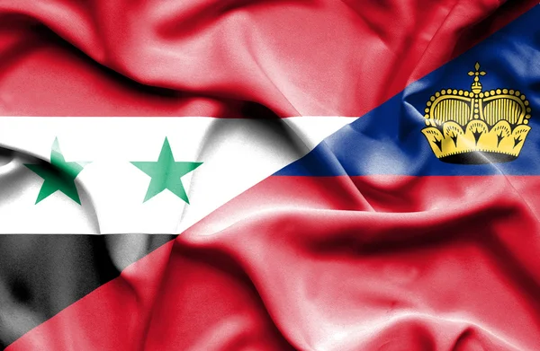 Viftande flagga lichtenstein och Syrien — Stockfoto