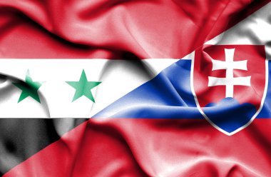 Slovakya ve Suriye bayrağı sallayarak