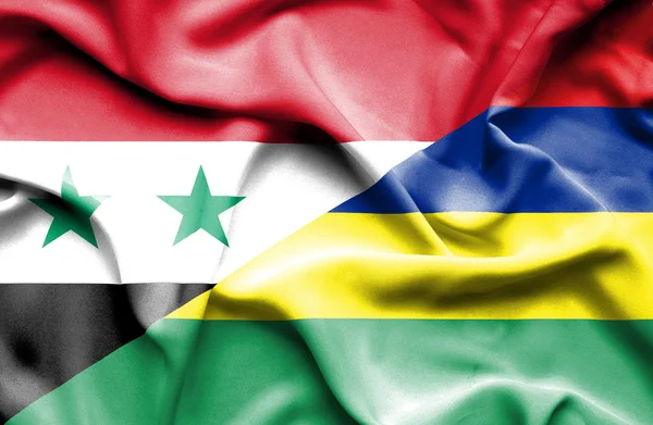 Flagge von mauritius und syrien schwenken — Stockfoto