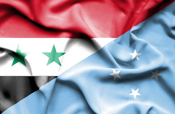 Viftande flagga Mikronesien och Syrien — Stockfoto