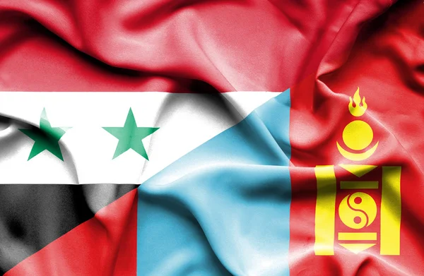 Mongoliet och Syrien viftande flagga — Stockfoto