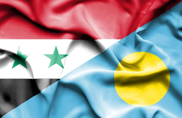 Wapperende vlag van palau en Syrië — Stockfoto