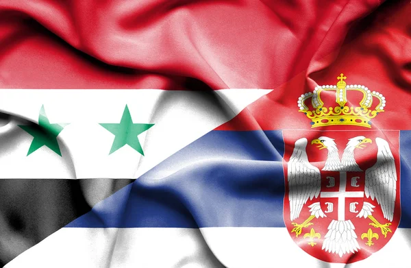 Wapperende vlag van Servië en Syrië — Stockfoto