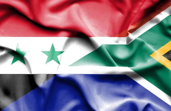 Bandera ondeante de Sudáfrica y Siria — Foto de Stock
