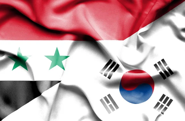 Sydkorea och Syrien viftande flagga — Stockfoto
