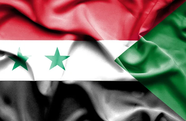 Sudan och Syrien viftande flagga — Stockfoto