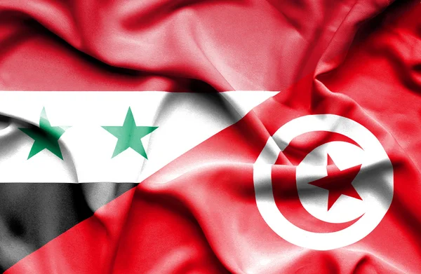 Tunisien och Syrien viftande flagga — Stockfoto