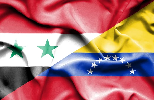 Wapperende vlag van venezuela en Syrië — Stockfoto