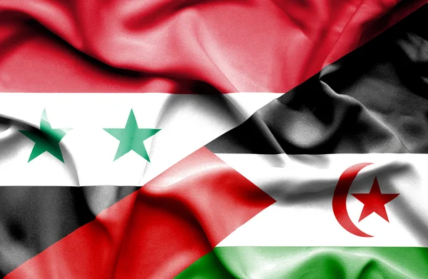 Waving flag of Western Sahara and Syria — Stock Photo, Image