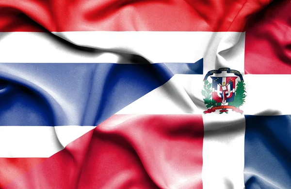 Waving flag of Dominican Republic and Thailand — Stock Photo, Image