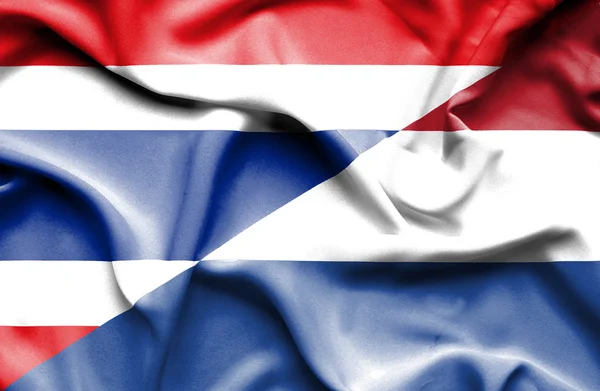 Flagge der Niederlande und Thailands schwenkend — Stockfoto