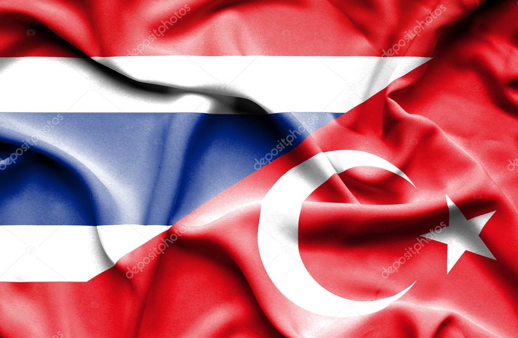 Waving flag of Turkey and Thailand