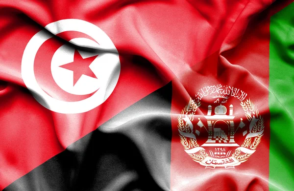 Waving flag of Afghanistan and Tunisia — Stock Photo, Image