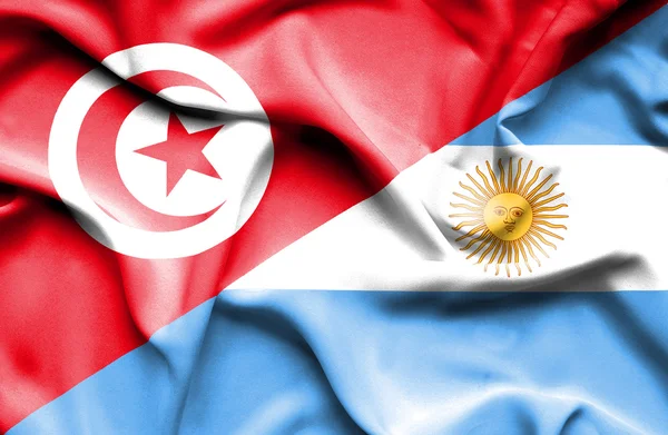Bandera ondeante de Argentina y Túnez — Foto de Stock