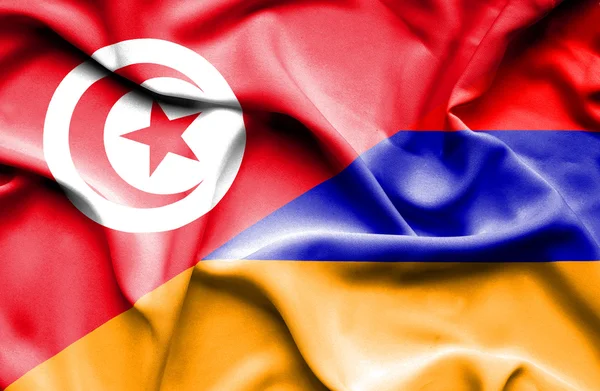 Wapperende vlag van Armenië en Tunesië — Stockfoto