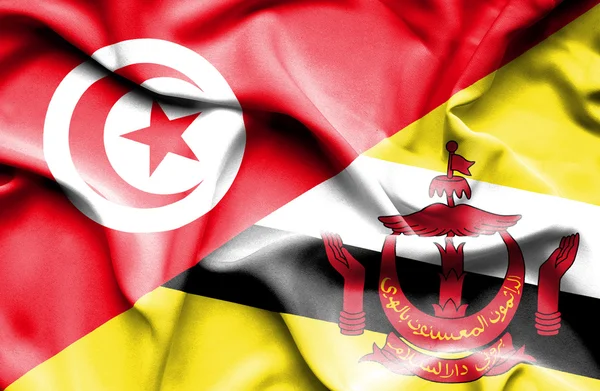 Wapperende vlag van brunei en Tunesië — Stockfoto