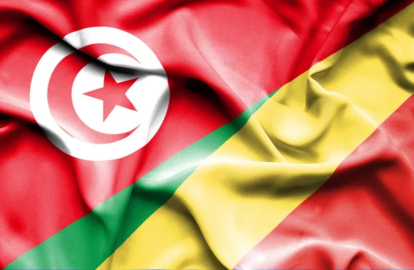 Wapperende vlag van de Republiek congo en Tunesië — Stockfoto