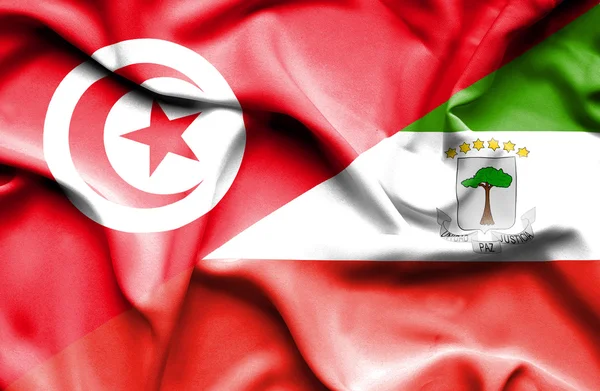Vlající vlajka Rovníkové giuinea a Tuniska — Stock fotografie